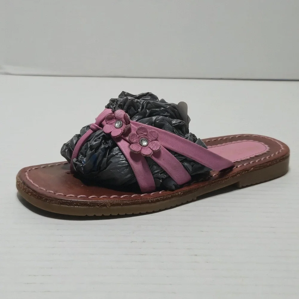 KidExpress Girls Pink Leather Floral Strappy Sandals Shoes Toddler Size 11